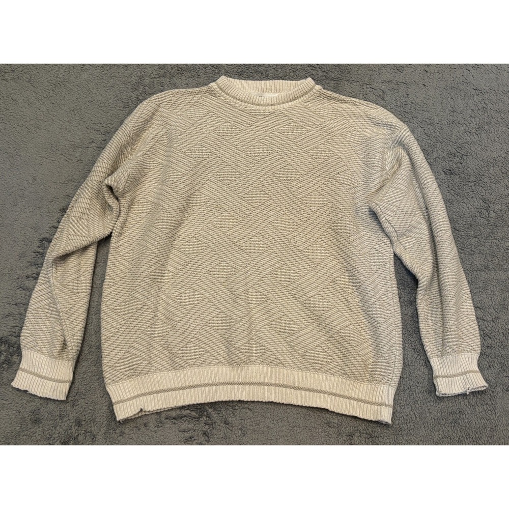 Vintage Cricketeer Mens Large Cream Beige Ribbed Grandpa Pullover Sweater USA